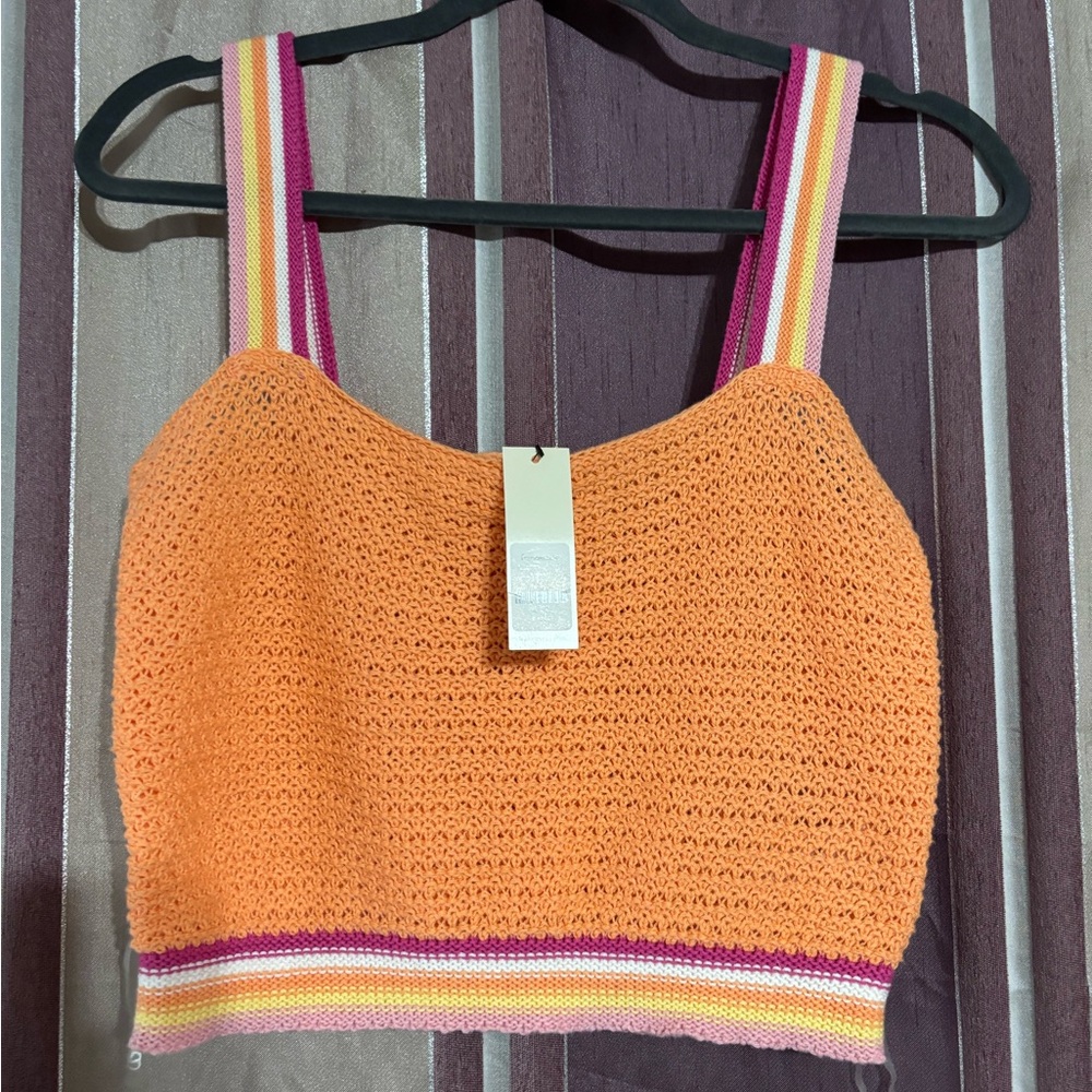 Francesca's Collections Orange Crochet Crop Top